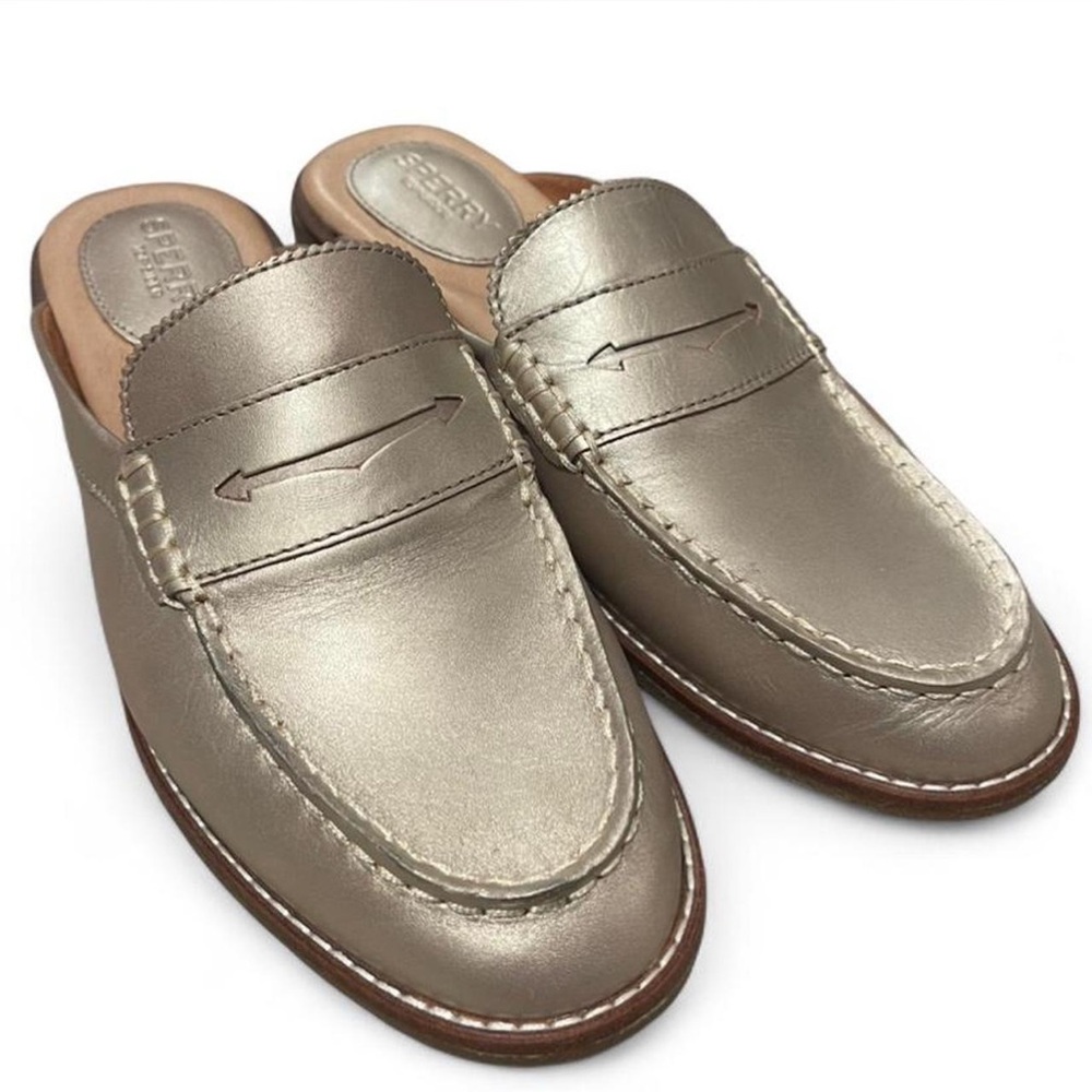 Sperry Metallic Gold Penny Loafer Slides Seaport Fina Mules